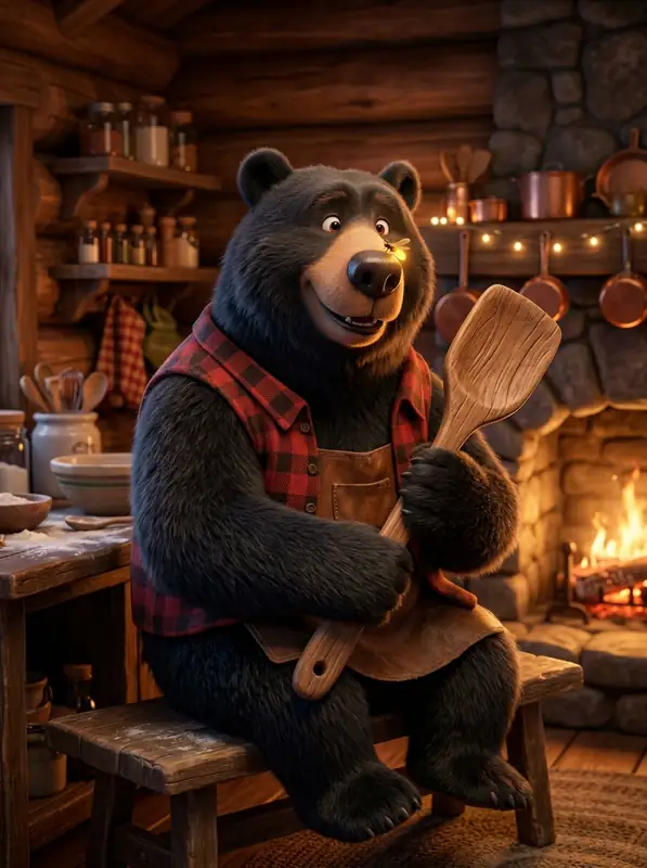 Barnaby the Bear in a red flannel vest